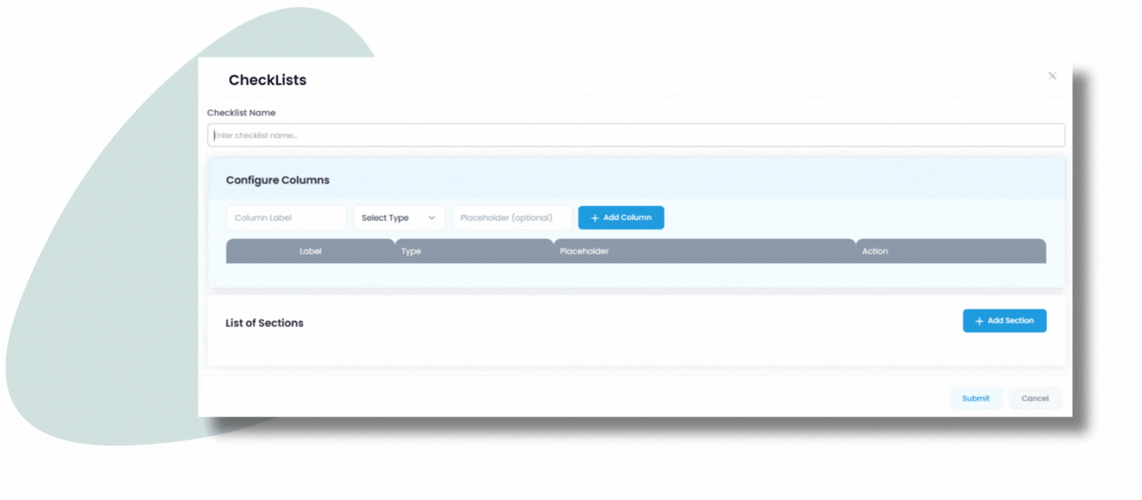 This image shows the add checklist feature of Papercare
