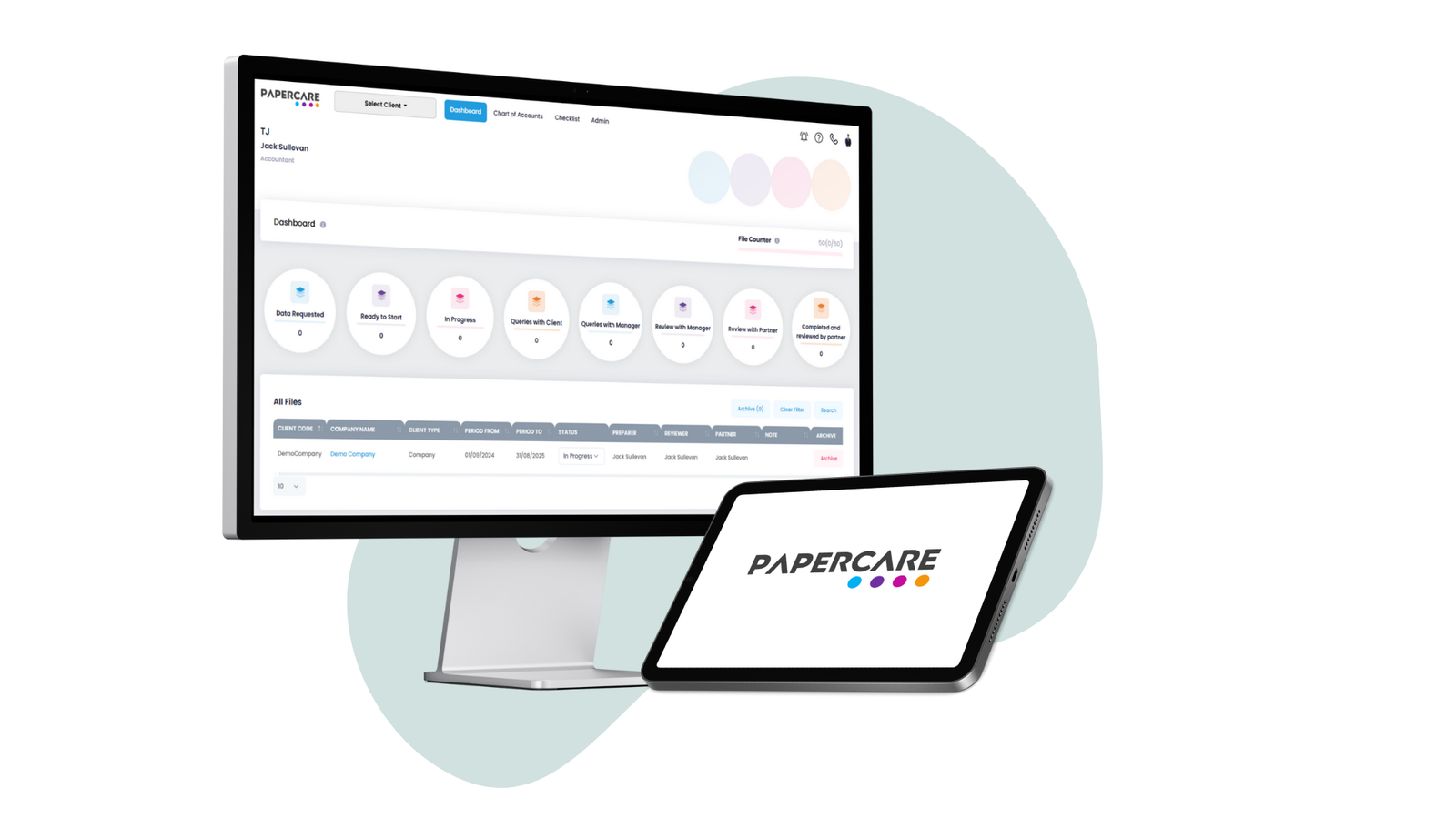 User Interface of Firm's dashboard of Papercare software