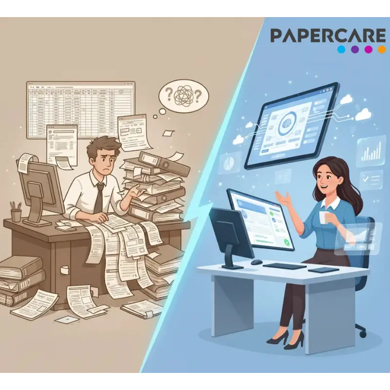 Comparison of old spreadsheet workflow versus modern AI-powered cloud working papers software for accountants.